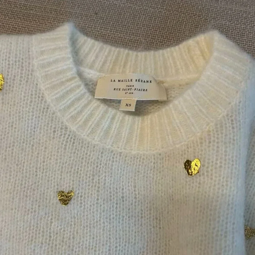 Sezane Cinta Jumper XSmall Sweaters Golden Heart Ecru Cream Ivory French Knit - Picture 7 of 10